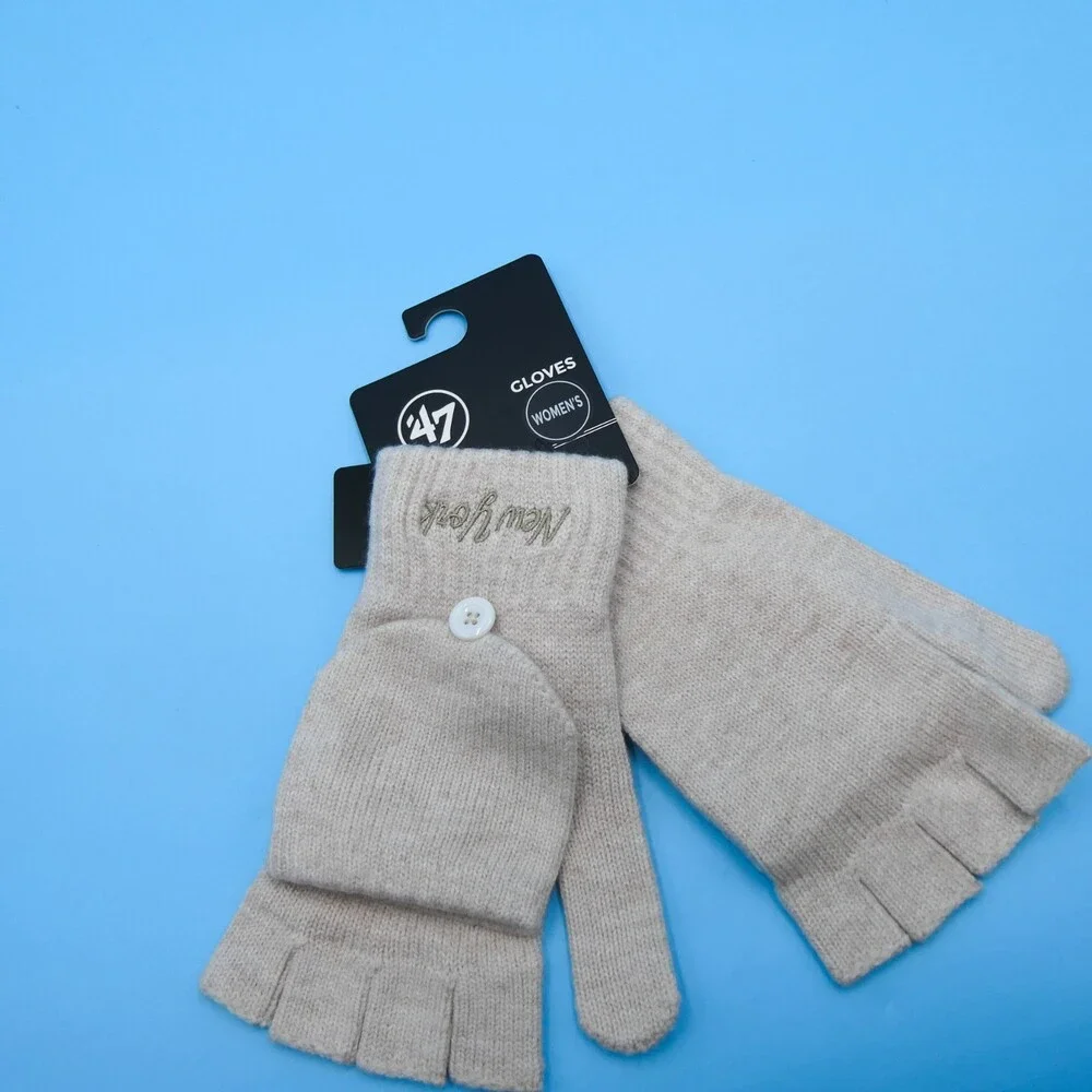 '47 Brand New York Giants Winter Gloves Womens NBA‎ Basketball Beige Open Finger